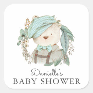  Teddy Bear Baby shower voor Jongen Vierkante Sticker