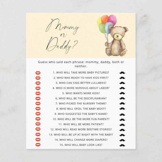 Teddy Bear - baby shower voor mama of papa (Voorkant)