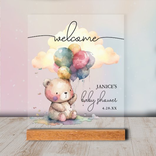 Teddy Bear Baby shower Welcome Acryl Bord