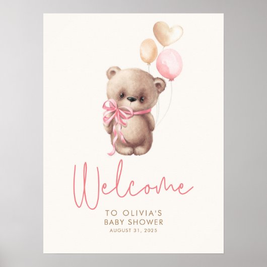 Teddy Bear Baby shower Welkomstteken Poster (Voorkant)