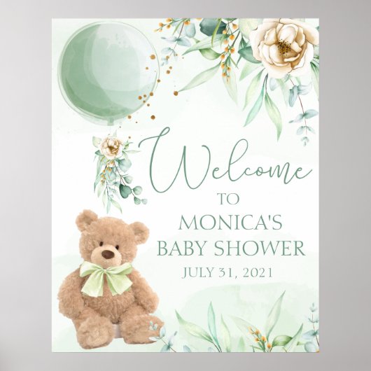 Teddy Bear Baby shower Welkomstteken Poster (Voorkant)