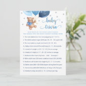 Teddy Bear Baby Trivia Baby shower Carte de jeu (Debout devant)