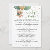 Teddy Bear Baby Trivia Baby shower Carte de jeu (Devant)