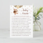Teddy Bear Baby Trivia Baby shower Carte de jeu (Debout devant)