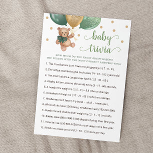 Teddy Bear Baby Trivia Baby shower Carte de jeu