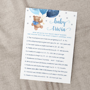 Teddy Bear Baby Trivia Baby shower Carte de jeu