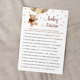 Teddy Bear Baby Trivia Baby shower Carte de jeu