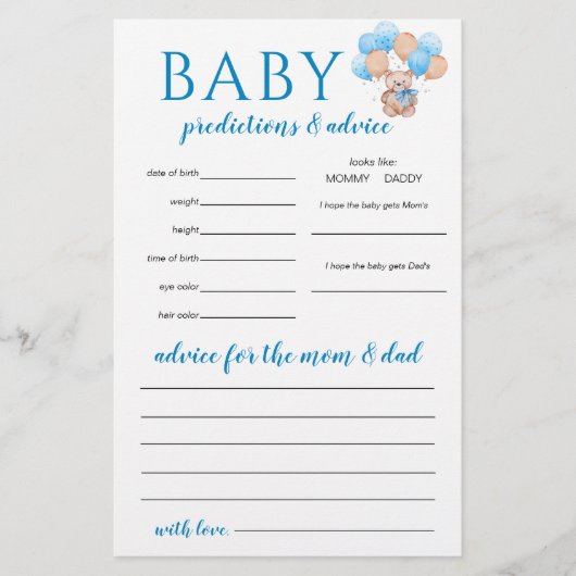 Teddy Bear Baby voorspellingen spel Flyer (Voorkant)