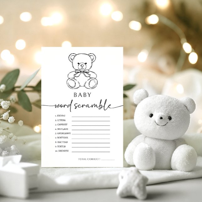 Teddy Bear Baby Word Scramble Boy Shower spel (Creator heeft geüpload)