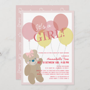 Teddy Bear Ballon Pink Girl drive-by Baby shower Kaart