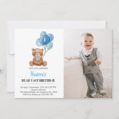 Teddy Bear Ballon Verjaardag Uitnodiging Blue Bear (Voorkant)