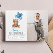 Teddy Bear Ballon Verjaardag Uitnodiging Blue Bear