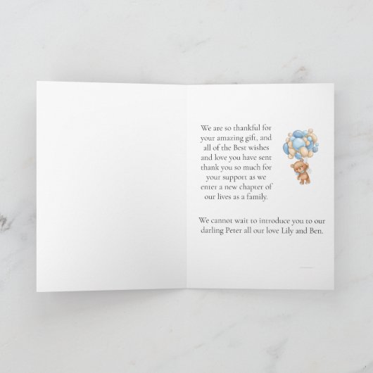 Teddy Bear Ballonblauw, dus dankbare Kaart (Binnen)