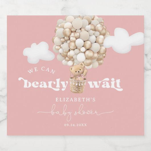 Teddy Bear Ballonnen Barly Wachten Meisje Baby sho Sparkling Wijnetiket (Enkel label)