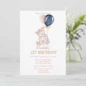 Teddy Bear-ballonnen gestreept op Birthday Kaart (Staand voorkant)