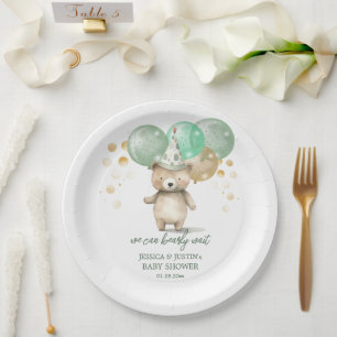 Teddy Bear Ballonnen Groen Goud Baby shower Papieren Bordje