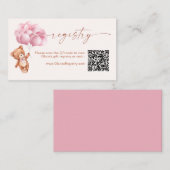 Teddy Bear Ballonnen Roze QR Code Registry Informatiekaartje (Voorkant / Achterkant)