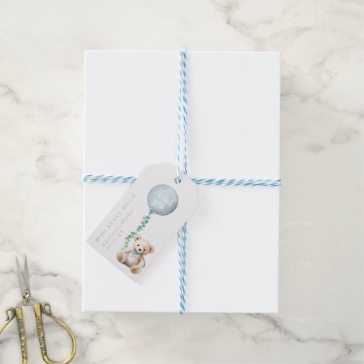 Teddy Bear Balloon Baby shower Dank u Label Cadeaulabel (Met Touw)