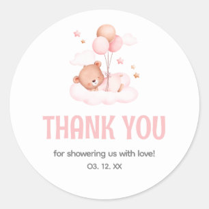 Teddy Bear Balloon Baby shower Dank u Ronde Sticker