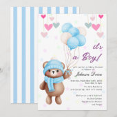 teddy bear balloon baby shower invitation (Devant / Derrière)