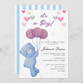 teddy bear balloon baby shower invitation (Devant / Derrière)