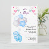 teddy bear balloon baby shower invitation kaart (Staand voorkant)