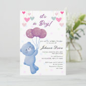 teddy bear balloon baby shower invitation kaart (Staand voorkant)