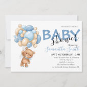 Teddy Bear Balloon Baby Shower Invitations (Devant)