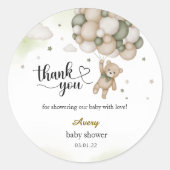 Teddy Bear Balloon Baby Shower Thank You Sticker (Devant)