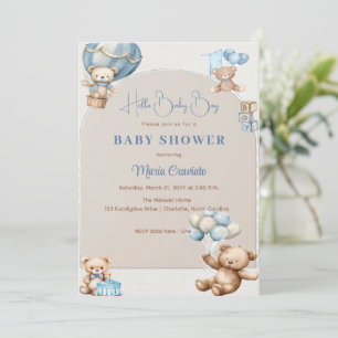 Teddy Bear Balloon Baby shower Uitnodiging