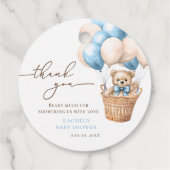 Teddy Bear Balloon Barly Wachten Blauw Baby shower Bedankjes Labels (Achterkant)
