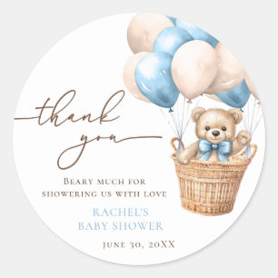 Teddy Bear Balloon Barly Wachten Blauw Baby shower Ronde Sticker