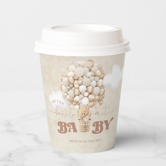 Teddy Bear Balloon Barly Wachten Neutraal Baby sho Papieren Bekers (Voorkant)