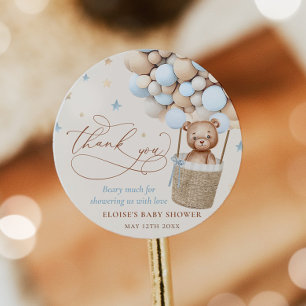 Teddy Bear Balloon Barly Wait Baby shower Favor Ronde Sticker