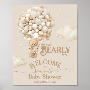 Teddy Bear Balloon Barly Wait Baby shower Welkom Poster