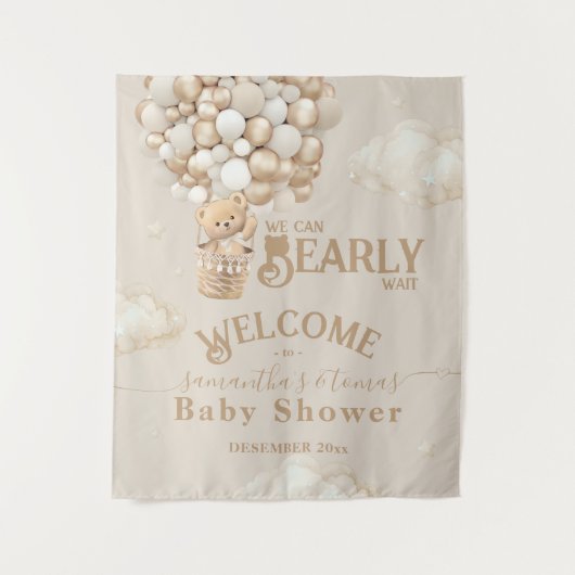 Teddy Bear Balloon Barly Wait Baby shower Welkom Wandkleed (Voorkant)