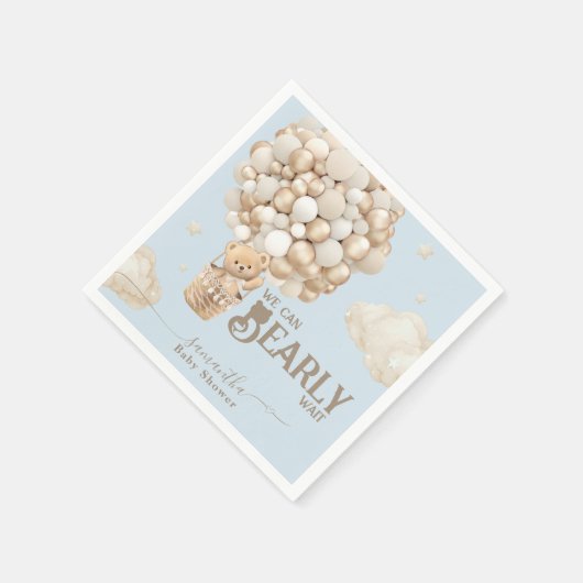 Teddy Bear Balloon Barly Wait Boy Baby shower Servet (Hoek)