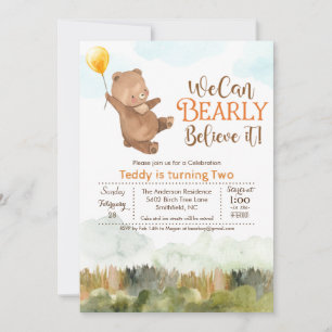 Teddy Bear Balloon Birthday Party Invitation Kaart