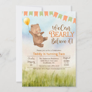 Teddy Bear Balloon Birthday Party Invitation Kaart