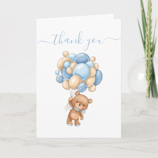 Teddy Bear Balloon Blue God Ouders Thankful Kaart (Voorkant)