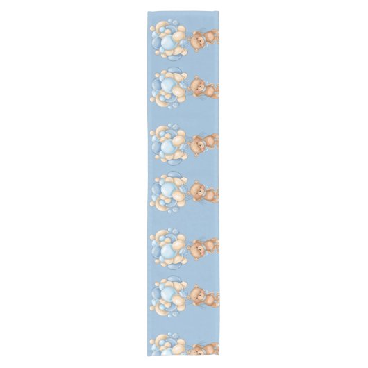 Teddy Bear Balloon Blue Short Table Runner Korte Tafelloper (Voorkant)
