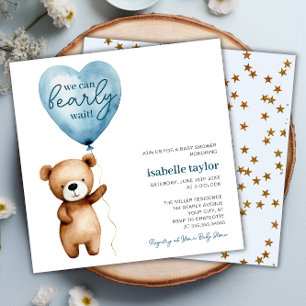 Teddy Bear Balloon Boy Baby shower Invitation Kaart