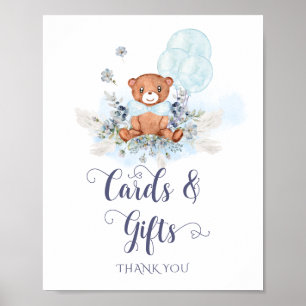 Teddy Bear Balloon Boy Baby shower Kaarten en gesc Poster
