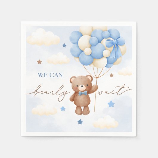 Teddy Bear Balloon Boy Baby shower servetten (Voorkant)