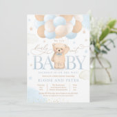 Teddy Bear Balloon Boy Barly Wait Baby shower Kaart (Staand voorkant)