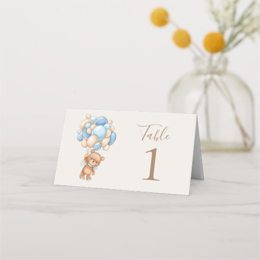 Teddy Bear Balloon Brown Place Card (Voorkant)