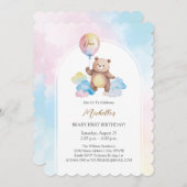 Teddy Bear Balloon Clouds Beary First Birthday Kaart (Voorkant / Achterkant)
