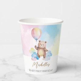 Teddy Bear Balloon Clouds Beary First Birthday Papieren Bekers