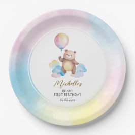 Teddy Bear Balloon Clouds Beary First Birthday Papieren Bordje