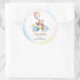 Teddy Bear Balloon Clouds Beary First Birthday Ronde Sticker